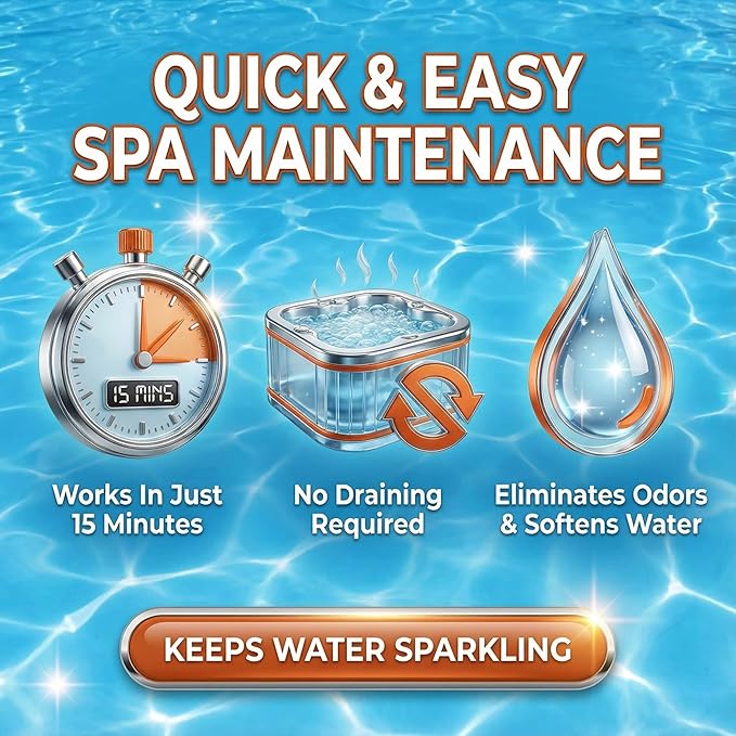 5-in-1 Hot Tub Chemicals – Spa Weekly Enzyme Cleaner &amp Clarifier Scum Line Cleaner Filter Protector + Water Conditioner Clear Finish for Spas &amp Inflatable Tubs 3 Liter (101.5 fl oz) – Bubb
