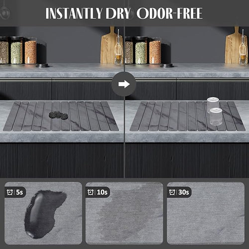 2 PCS Extra Large Stone Dish Drying Mat for Kitchen Counter 28×16 Marble Dish Drying Mat with 8x 4 Coasters Non - Slip Collapsible Absorbent Stone Dish Drying Mat for Multi - Purpose