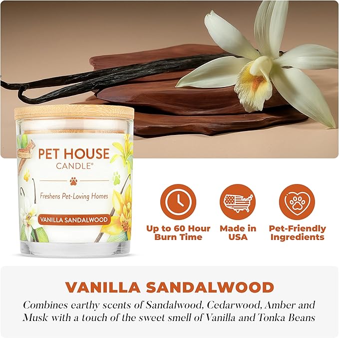 One Fur All Pet House Candle 2 Pack - Plant-Based/Soy - Clean Burning Scented Long Lasting Pet Odor Candle for Home - Vanilla Sandalwood Vanilla Creme Brulee