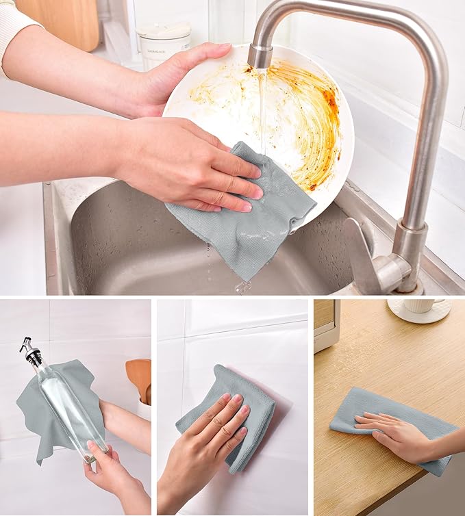 KitchLife Microfiber Cleaning Cloth Roll 100 Pack - Tear-Away Microfiber Paper Towels Lint-Free Reusable Washable for Kitchen Car Dishes and Sensitive Surfaces (Dark Gray)