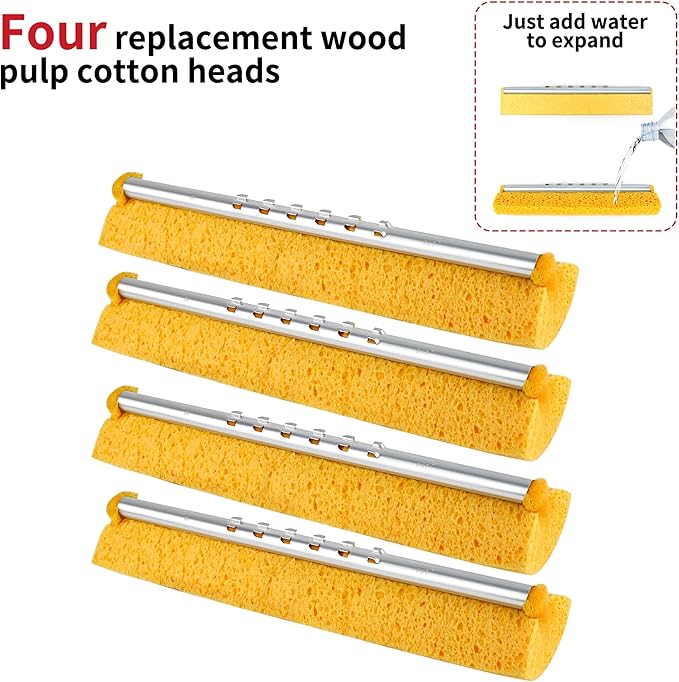 4 Pack of Replaceable Compressed Cellulose Sponge Mop HeadsSize:12.8 Inch(only 4 mop Heads not Include Handle)