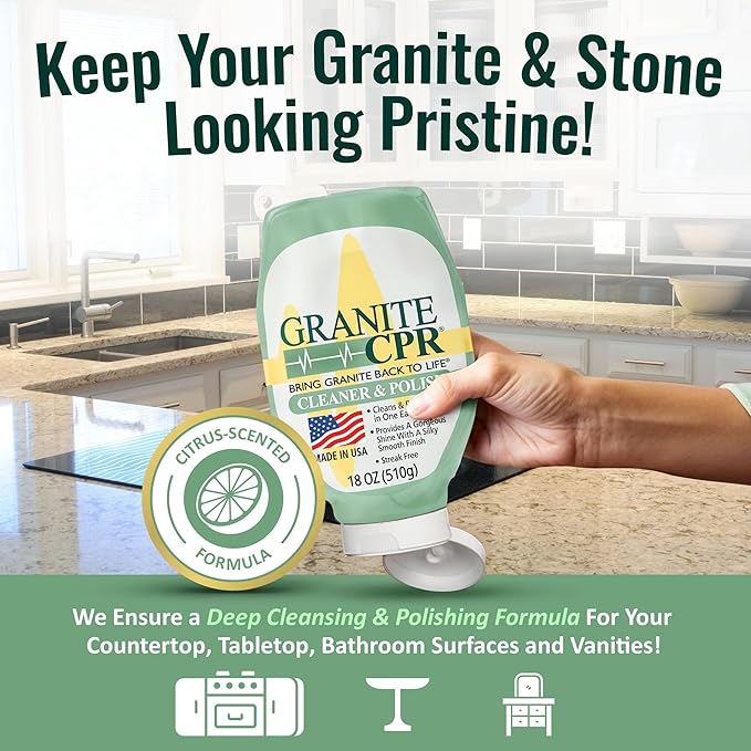 Granite CPR Cleaner &amp Polish Can Be Used Daily On Granite Marble Quartz &amp Corian. Leaves A Gorgeous Streak-Free Shine &amp Silky Smooth Finish. Cleans &amp Polishes All Stone Countertops I