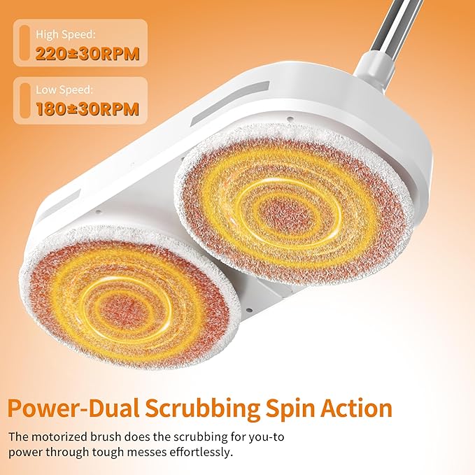 Adjustable Cordless Electric Spin Mop with self-propelled water sprayer/8000mAh Battery/LED Headlightself-propelled design with 6 Washable mop Pads for Hardwood Tile Floors Quiet Cleaning/Waxing