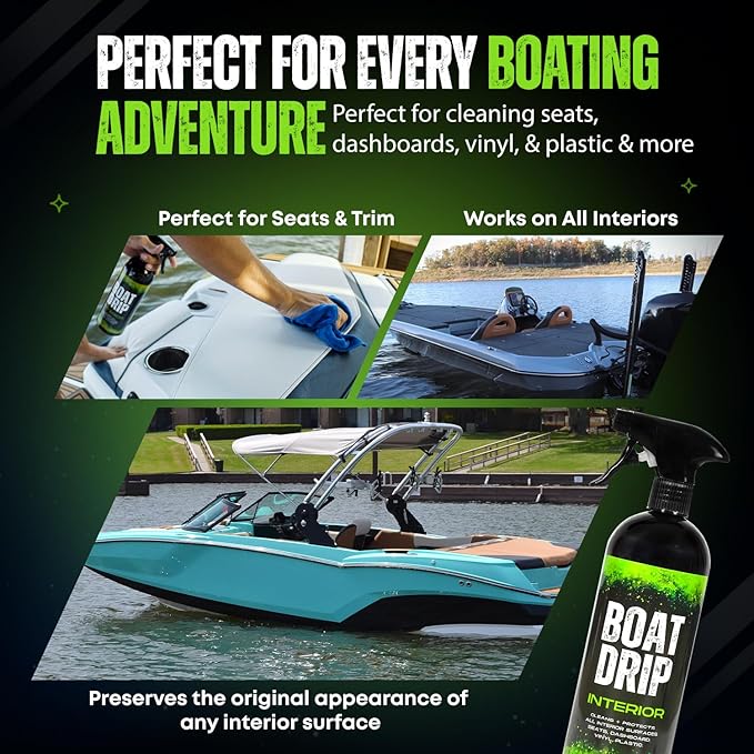 Boat Interior Cleaner Spray Upholstery &amp Vinyl Cleaner to Remove Dirt Grime Spills Fish Blood &amp More - Fresh Scented Safe for Seats Dashboards Leather Plastic - Made in USA