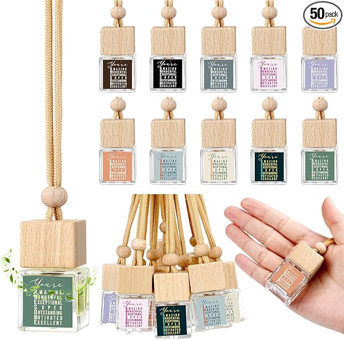 50 Pcs Employee Appreciation Gift Bulk 8ml Car Air Freshener Diffuser No Liquid Hanging Car Empty Glass Oil Diffuser Thank You Gifts for Coworker Social Worker