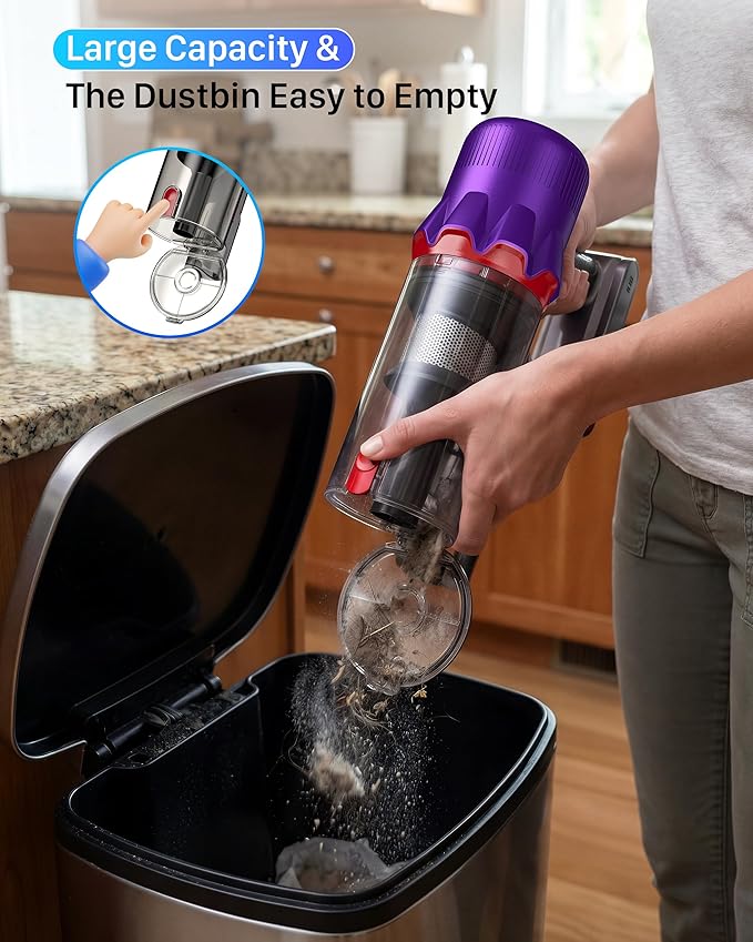 Cordless Vacuum Cleaner for Home - Powerful Stick Vacuum with HEPA Filter 55-Min Runtime LED Light Anti-Tangle Brush Detachable BatteryLightweight Vacuum for Pet HairCarpets &amp Hard Floors