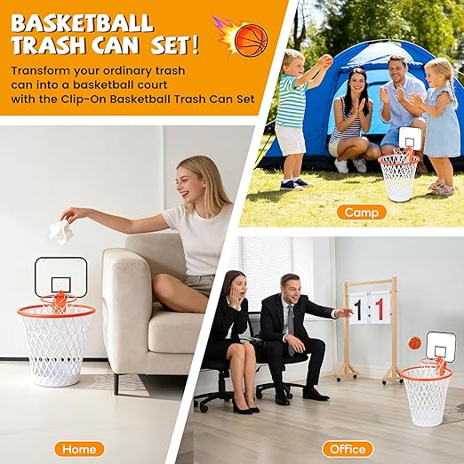 Basketball Hoop Trash Can Set (Included 1pc Wastebasket bin and 1pc Flat Free Ball) for Boys Room Decor- Christmas Gift and Birthday Gift for Boys-Garbage Can Set for OfficeBasketball Party