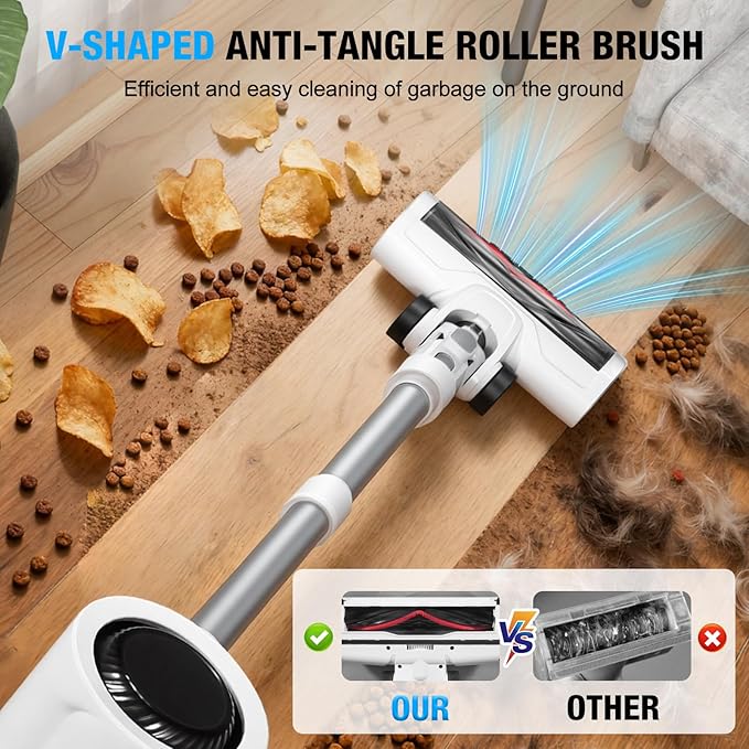 Cordless Vacuum Cleaner with LED Screen Stick Vacuum Cleaners for Home Lightweight Powerful Suction Vacuum 6-in-1 Rechargeable Vacuum for Carpets Pet Hair Hardwood Floors