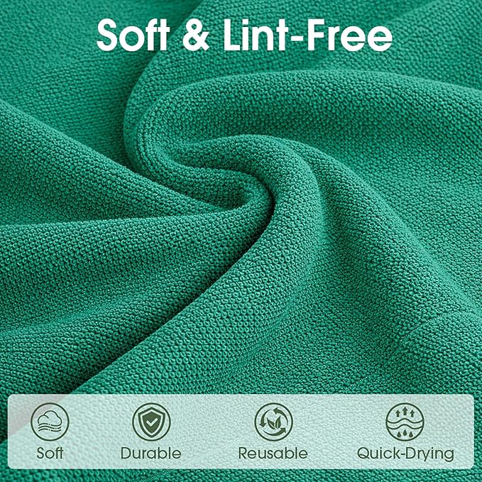 Microfiber Cleaning Cloth Roll–100 Pack Tear Away Microfiber Towels Reusable Washable Scratch-Free Kitchen Towels for Car Home Kitchen Glass Dishes (Malachite Green)