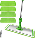 17.7 Microfiber Mop for Floor Cleaning 59in Long Adjustable Stainless Steel Handle 360° Rotating Large Flat Mops 4 Washable Pads for Dry &amp Wet Cleaning for Hardwood Vinyl Laminate Green