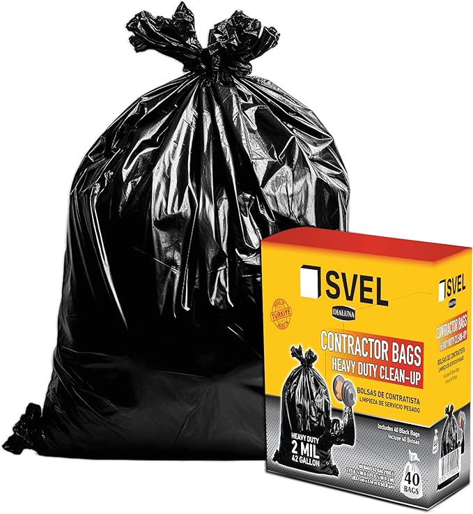 Heavy Duty Industrial Contractor Bags 42 gallons 2 Mil - 33 x 48 Thick and Tough Trash Bag for Construction Commerical Yard Outdoor use. (40)