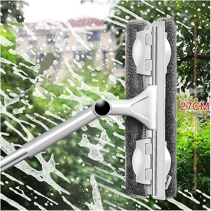 Glass Cleaning Mop Telescopic Rod Window Tools Windows Wiper Long Handle Washing Brush Cleaner Products For Home(Khaki 1 mop 3 cloth)