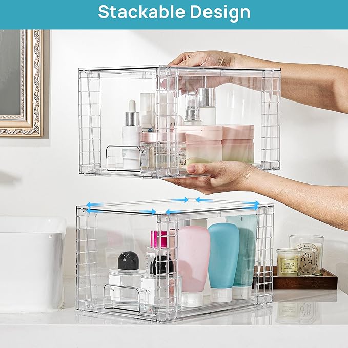 Vtopmart 6 Pack Large Stackable Storage DrawersEasily Assemble Acrylic Bathroom Closet Undersink Organizers and StoragePlastic Bins for Kitchen CabinetsPantryMakeupMedicine Organization
