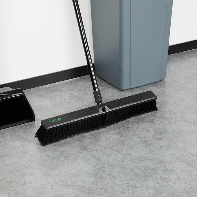 Restaurantware-BROOM HEAD ONLY: Clean Tek Professional 23.62-Inch Push Broom Head 1 Heavy-Duty Cleaning Tool - Handle Sold Separately Fine Flagged Bristles Black Plastic Outdoor Use