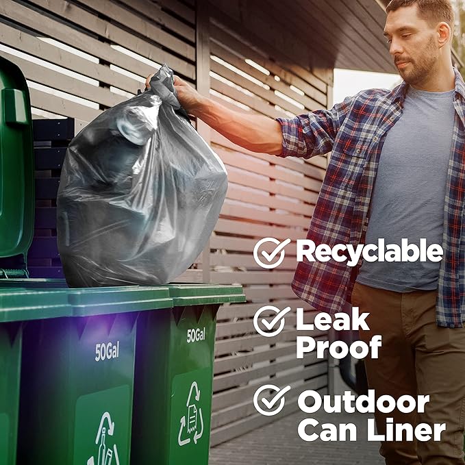 ToughBag 40-42 Gallon Trash Bags 2.5 Mil Contractor Bags Heavy Duty Large Trash Can Liners Recycling Trash Bags 33 x 48 (50 COUNT/CLEAR) - Made in USA