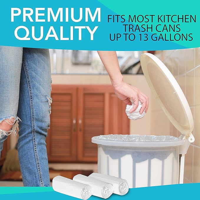 13 Gallon Clear Trash Bags 150 Pack Unscented Tall Kitchen Recycling Garbage Waste Bag