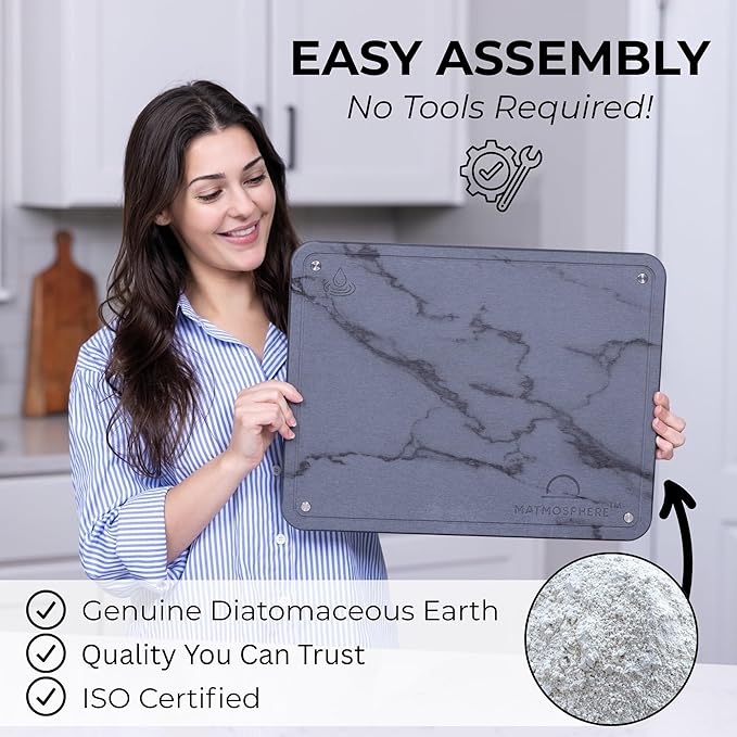 MATMOSPHERE Stone Drying Mat For Kitchen Counter Large Natural Dish Drying Mat Quick Drying And Fast Absorbing Sustainable Kitchen Accessories USA-Owned Business (Gray Marble 18 x 14)