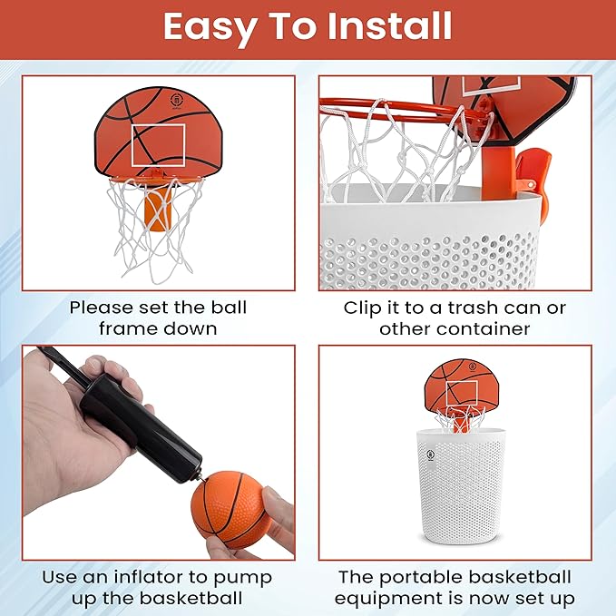 Basketball Trash Can Complete Set – Perfect Basketball Hoop Trash Can Fun Indoor Kids Trash Can and Unique Basketball Birthday Gift