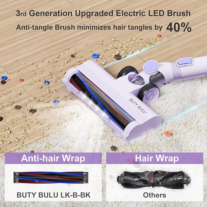 Cordless Stick Vacuum Cleaner 30KPa Handheld 2200mAh Rechargeable Battery Lightweight Small Vac Electirc Broom 40Mins Runtime for Home Hard Floor Carpet Pet Hair Cleaning Purple