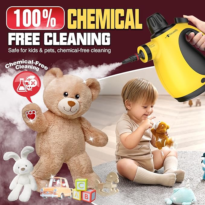 Pressurized Handheld Steam Cleaner for Home Multi-Surface Steamer with 12 Accessories 12.8oz Natural Steamer for Cleaning Car Bathroom Shower Upholstery Grout Window Grease
