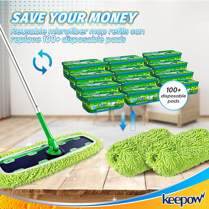 KEEPOW Reusable XL Mop Pads Compatible with Swiffer XL Sweeper XL Dry Sweeping Cloths XL Wet Mopping Cloths Washable Microfiber XL Wet Pads Refills for Surface/Hardwood Floor Cleaning 8 Pack