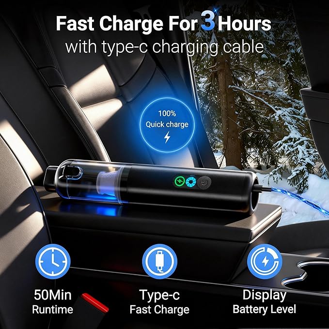 PPN Portable Car Vacuum Cordless 20000PA High Power Handheld Vacuum Cleaner for Car Mini Rechargeable Wireless Vacuum for Car Detailing Truck Desktop Home Tech Gifts for Men