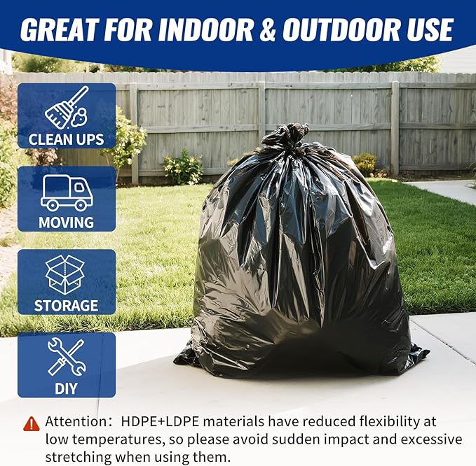 AROIC 55-60 Gallon Contractor Garbage Bags 60 Count 2 Mil Heavy Duty Large Trash Bags - Sturdy &amp Tear Resistant Black Trash Bag for Outdoor Commercial Industrial Lawn and Leaf Bags