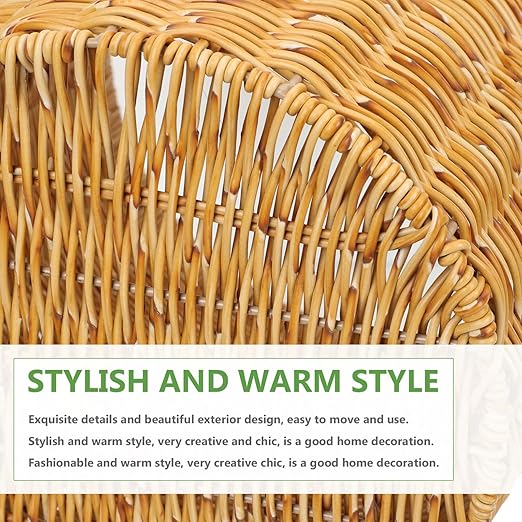 Alipis Rattan Trash Can Kitchen Waste Basket Weaving Wastebasket for Kitchen Living Room Storage Basket