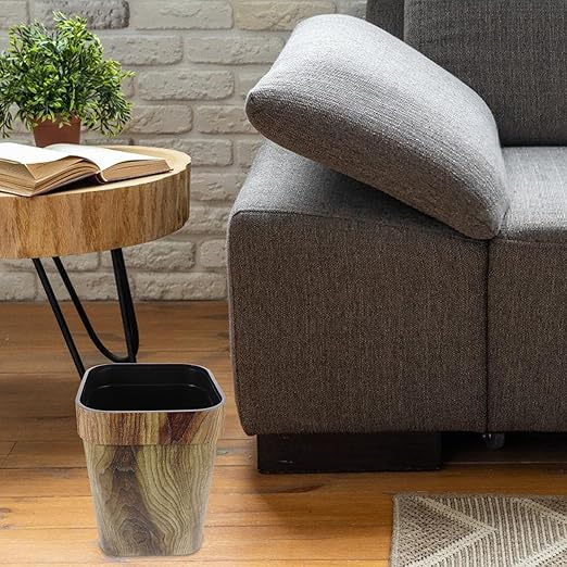 Vintage Style Imitated Wood Trash Bin Large Square Indoor Rubbish Can for Bedroom Lounge Accommodation Thickened PP Material Space-Saving Creative Wastebasket