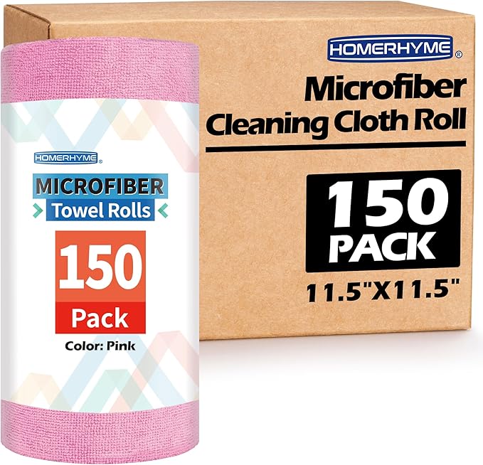 HOMERHYME Microfiber Cleaning Cloth 150 Sheets Tear Away Shop Towels Reusable Washable Microfiber Towels for Cars Lint Free Cleaning Rags for Home Automotive Workshop &amp Garage 11.5x11.5 Pin