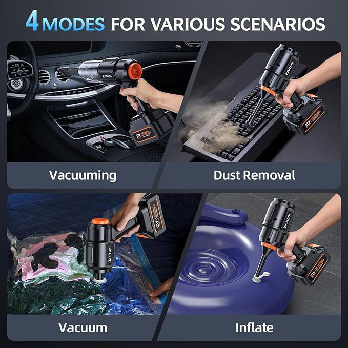 Car Vacuum Portable Cordless 50000Pa High Power Rechargeable Dust Buster with 2 Batteries &amp Charger 6-in-1 Handheld Vacuum Cleaners for Home Car Pet Hair Keyboard Graphite Black