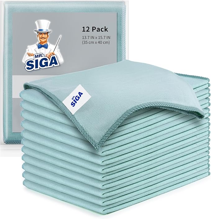 MR.SIGA Ultra Fine Microfiber Cloths for Glass Pack of 12 35 x 40cm 13.7 x 15.7