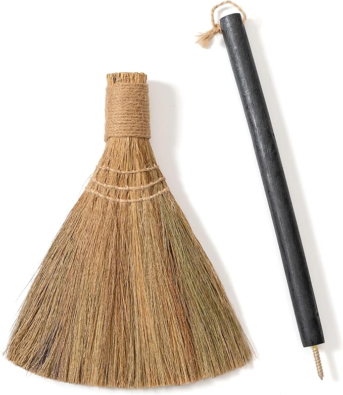 Natural Whisk Sweeping Black Handle Broom - Brooms for Wedding Jumping Ceremony Halloween DIY Decoration - Vietnamese Straw Soft Broom 12.2 Width 28.35 Length