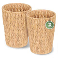 2 Pack Wicker Trash Can Small Bathroom Trash Can 2 Gallon Woven Natural Water Hyacinth Waste Basket for Bedroom Boho Garbage Can for Decor Home Kitchen Living Room Office (Round)
