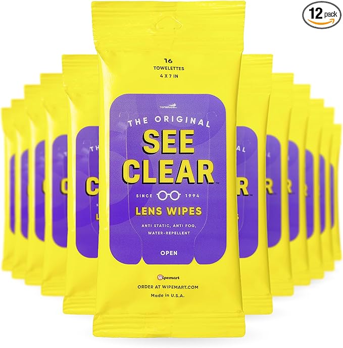 See Clear Original Lens Cleaning Wipes - Pre-Moistened Eyeglass &amp Screen Cleaning Cloth Towelettes - Streak Free Scratch Free Lens &amp Electronic Screen Cleaner - 12 Resealable Packs of 16 (192