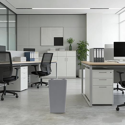 Basics Small Trash Can Rectangular Commercial Office Wastebasket 4.5 Gallon (Pack of 3) Grey