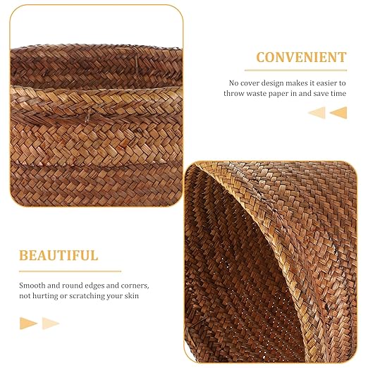 NUOBESTY Woven Trash can Trash can Straw Rattan Garbage bin Waste Basket Planter Basket for Home Kitchen Bedroom Bathroom Motion Sensor Office Slim