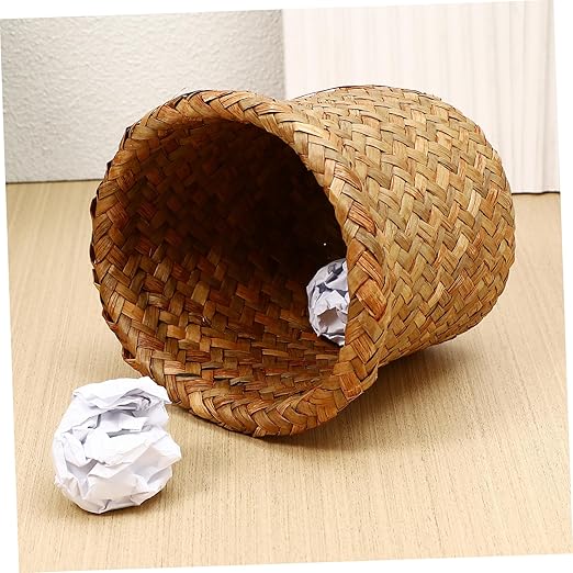 3pcs Wastebasket Trash can Trash Container bin Sundries Container Bathroom Trash can Kitchen Rubbish Bin dust bin Hand Woven Basket Trash Small can Straw Seaweed vase Office