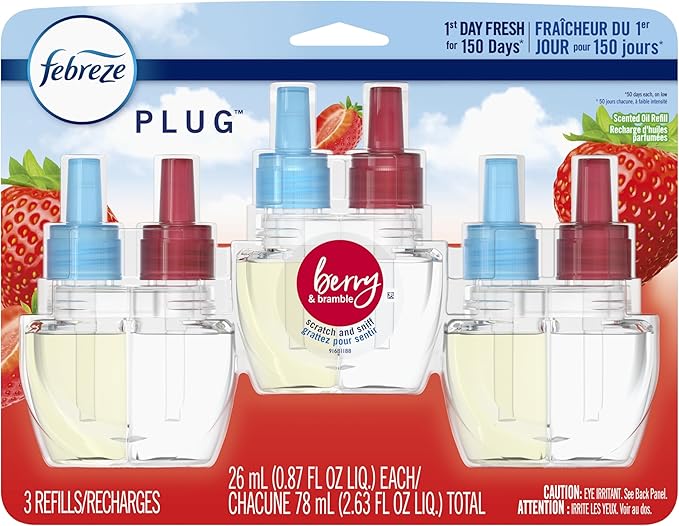 Febreze Plug with Fade Defy Technology Air Freshener - New Limited Edition - (1Packs of the 3 refills) each refill 0.87 fl oz Refill (3) of 0.87 fl oz Refills (Berry &amp Bramble)