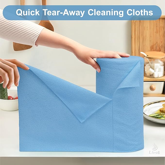 LIVOS Microfiber Cleaning Cloth Roll - 100 Pack Reusable Paper Towels Microfiber Towels for Car Super Absorbent Cleaning Rags for HouseKitchenWindow-Blue 11.5x11.5|Lightweight Quickly Dry