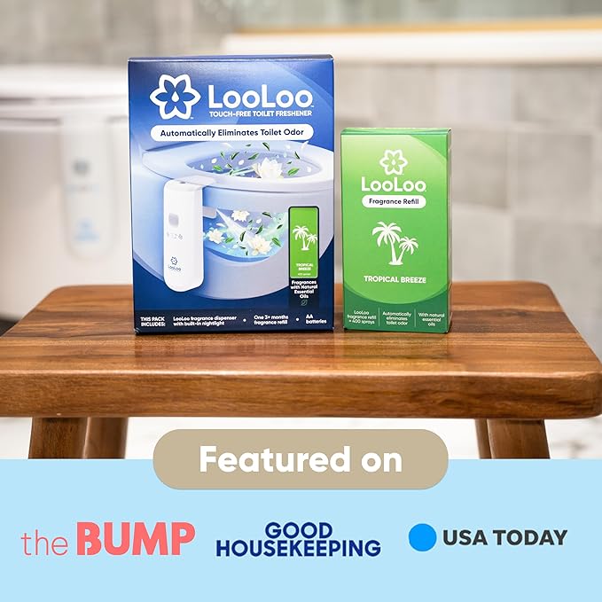 LooLoo 3.0 Touch Free Toilet Freshener Automatic Air Freshener Spray for Bathroom Starter Kit with Light and Toilet Deodorizer Bathroom Spray Odor Eliminator - White