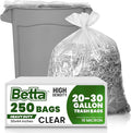 Betta 20-30 Gallon Clear Trash Bags 250 Count Box (30x44-inch) Commercial Heavy-Duty Garbage and Recycling Can Liners 16-20 Gallon Round Cans 15-23 Gallon Slim and Square Cans