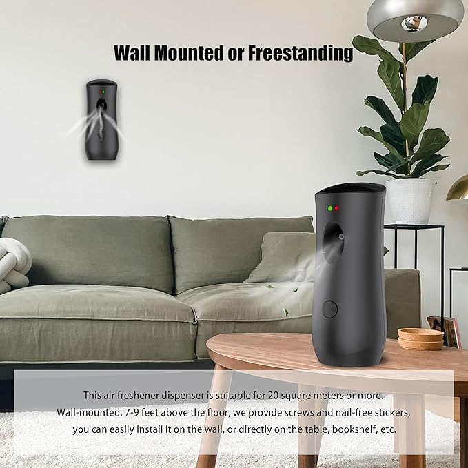 (4-Pack) Auto Air Freshener Spray Dispenser Free Stand or Wall Mounted Automatic Aerosol Aroma Machines are Widely Used in Hotels Bedrooms Airports Bathrooms Offices Commercial Places (Black 001)