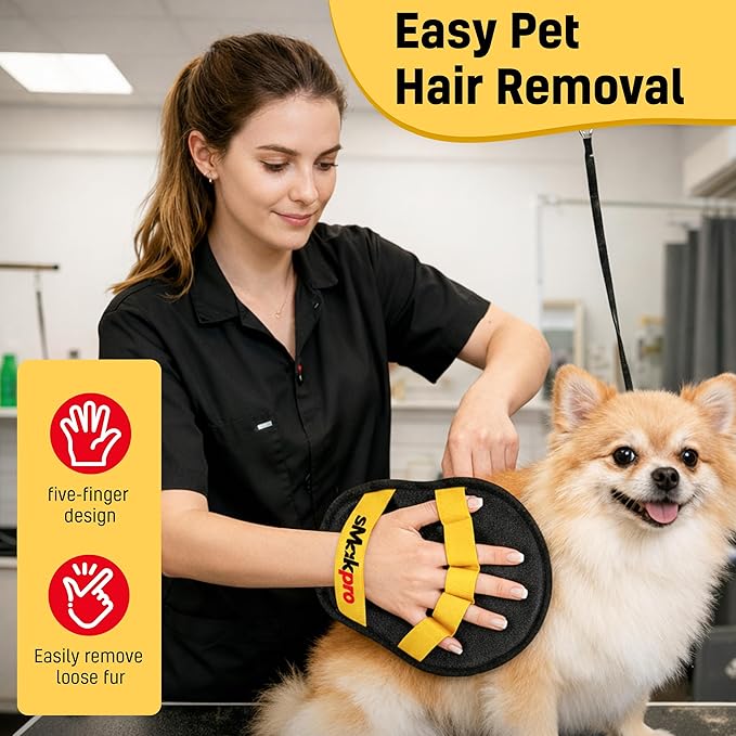 Pet Hair Removal Tool for Dogs &amp Cats (19 Long Brush + Gloves) Electrostatic Reusable Pet Hair Remover Five Finger Magic Brush with Adjustable Handle for Couch Carpet Bedding Clothes