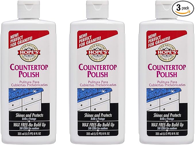 HOPE'S Countertop Restoration Polish Streak-Free Kitchen Counter Cleaner No Buildup on Countertops Quartz Marble Corian Composite and Granite Polish 8 Fl Oz Pack of 3