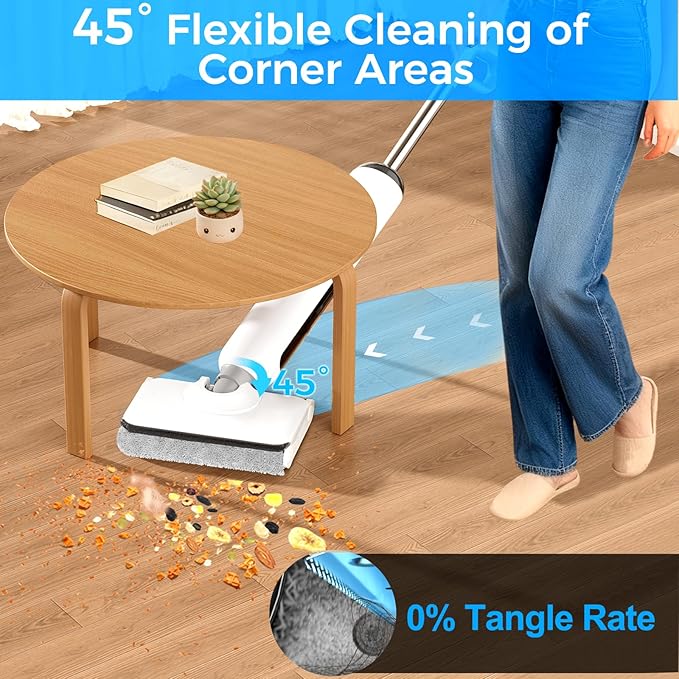 Cordless Wet Dry Vacuum Cleaner 23KPa Vacuum Mop for Hard Floors Up to 45 Min Runtime 180° Lay-Flat Design with Hot Water Self-Cleaning &amp 185°F Hot Air Drying Anti-Tangle Brush for Pet Hair