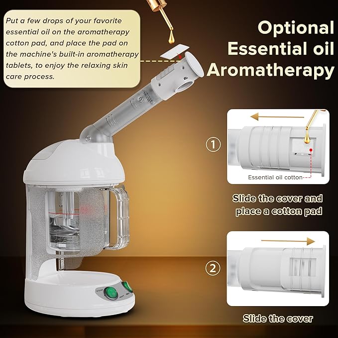 Easy to Clean Facial Steamer Portable Nano Ionic Face Steamer for Facial Deep Cleaning with 360° Rotating Arm 300ML Large Capacity with Aromatherapy Diffuser Warm Mist