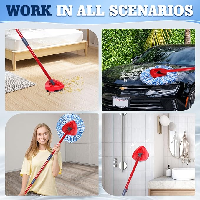 4 Packs Spin Mop Replacement Heads Compatible with Oceda RinseClean 2-Tank System 4-Section Rotatable 30-58 Mop HandleMop Scrub Brush and Base Combo SetMop Refills Easy to Replace and Cleaning