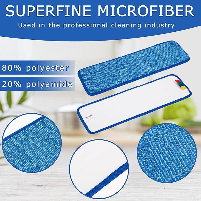 12 Pack Replacement Microfiber Pad - Thick - Universal Commercial 17-18 Inch Mop Head- Heavy Duty - Wet &amp Dry Commercial Cleaning Refills Reusable Mop Refills Fit for Most Microfiber Flat Mop Syst