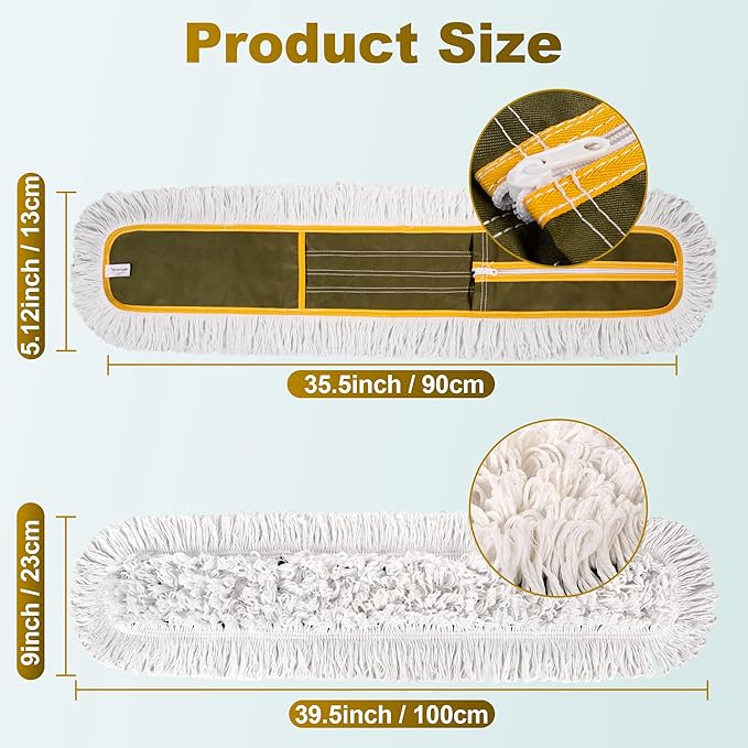 4-Pack 36'' Universal Microfiber and Cotton Mop Pads – Loop End - Easy Zipper - Compatible with Industrial Dust Mops – Reusable Replacement Heads for Commercial Floor Cleaning &amp Janitorial Supplie